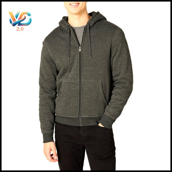 Sherpa-Lined Full-Zip Fleece Hoodie Men's Regular Fit Cozy Warm